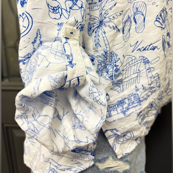 Multiples White and Blue Beach Coastal Printed Women's Top Size Large - Picture 4 of 10